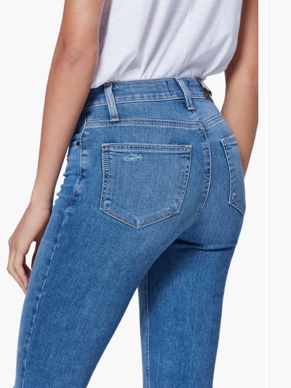 PAIGE Cindy Medium Blue Distressed Straight-Leg Jeans with stretch